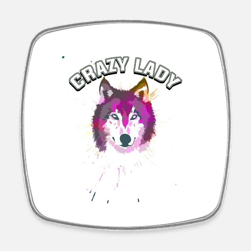 Crazy wolfs lady - Square fridge magnet - white
