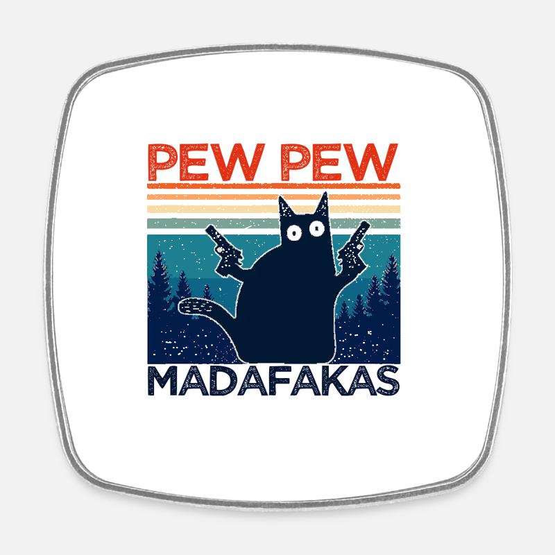 pew pew funny cat funny cat gift idea - Square fridge magnet - white