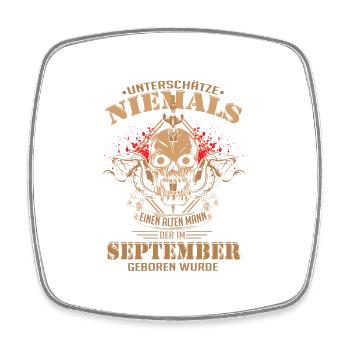 Birthday of old man September never underestimate - Square fridge magnet - white - Front
