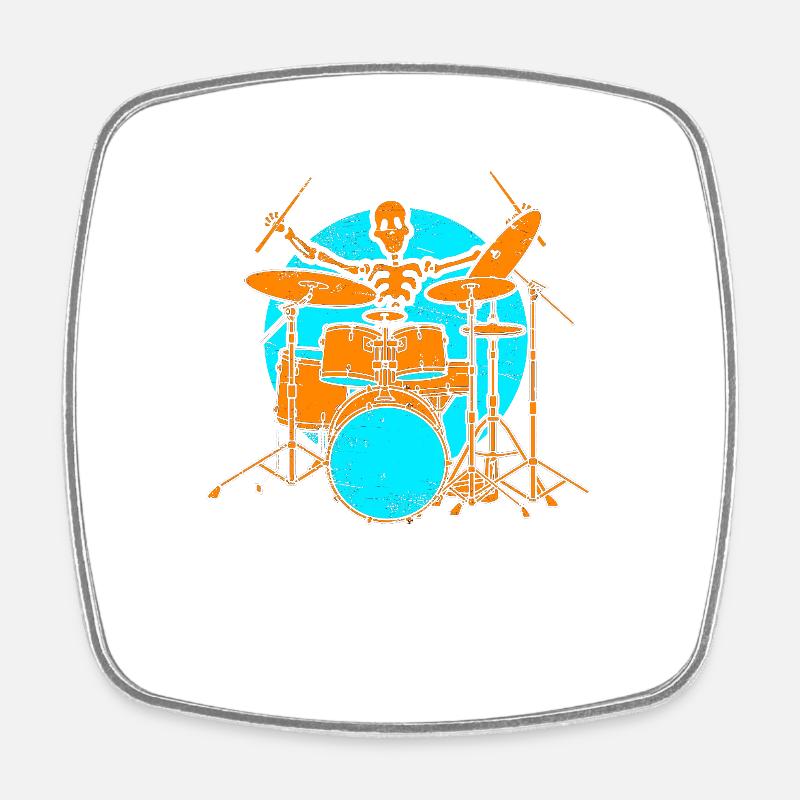 Skelet drummer drums drummers Halloween - Square fridge magnet - white
