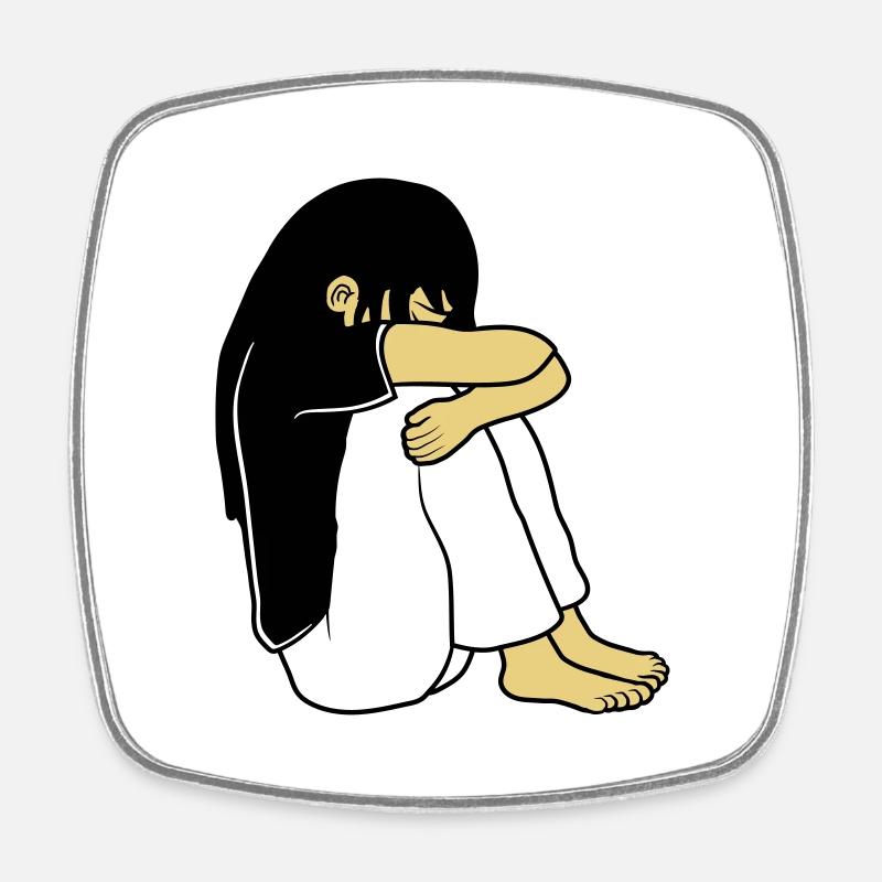 Sad sitting girl - Square fridge magnet - white