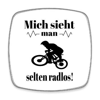 Fahrradfahrer auf einem Fahrrad mit Spruch - Viereckiger Kühlschrankmagnet - Weiß - Vorne