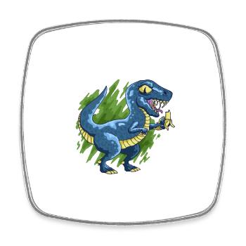 Banana Raptor dinosaur eats banana funny vegan - Square fridge magnet - white - Front