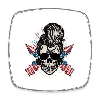 USA Flag Rock n Roll Rockabilly Skull 4th Of July - Square fridge magnet - white - Front
