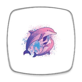 Dolphins Tie Dye Bunte Rosa Delphinfamilie - Viereckiger Kühlschrankmagnet - Weiß - Vorne