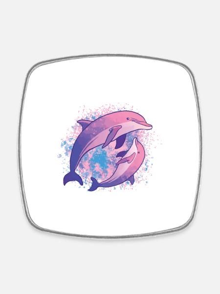 Dolphins Tie Dye Colorée Famille de dauphins - Magnet carré - blanc