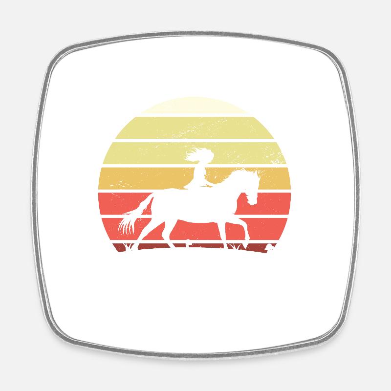 Rétro fille cheval - Magnet carré - blanc