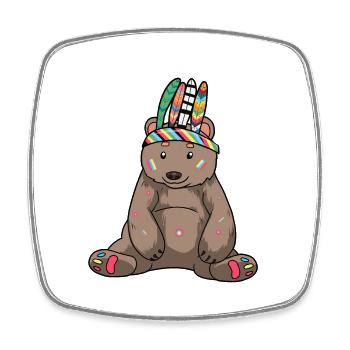 Ours, Ours Brun, Enfants, Chaman, Hippie - Magnet carré - blanc - Devant