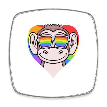 Cœur LGBT avec singe arc-en-ciel - Magnet carré - blanc - Devant