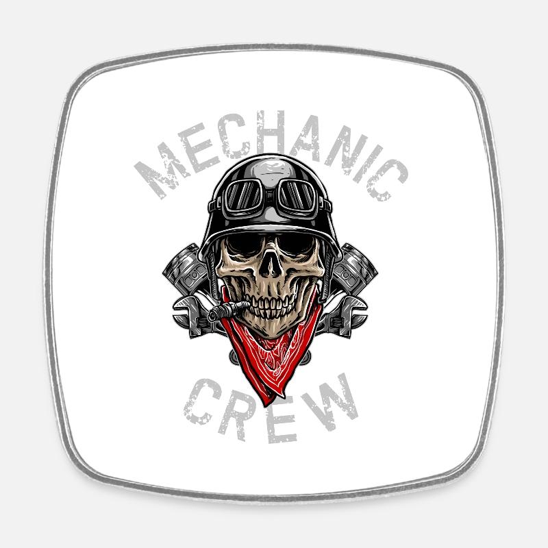 MECHANIC CREW - Biker Skull - Square fridge magnet - white