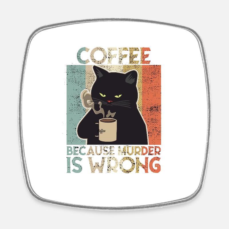 Coffee because Murder is wrong Café chat retro - Magnet carré - blanc