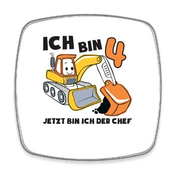 Ich Bin Schon 4, Jungen Geburtstag Baustelle - Viereckiger Kühlschrankmagnet - Weiß - Vorne