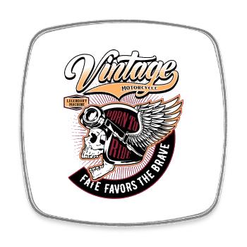 Biker Skull Vintage Motorcycles - Square fridge magnet - white - Front