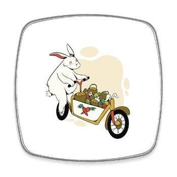 Lapin de Pâques sur le vélo cargo - Magnet carré - blanc - Devant