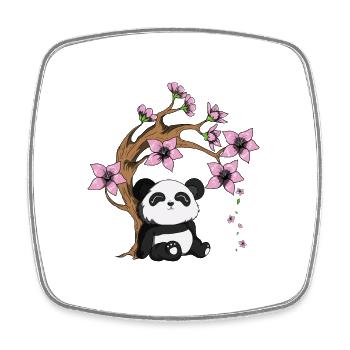 Panda Bear Tree Cherry Blossom Bamboo Happy Panda - Square fridge magnet - white - Front
