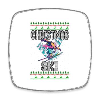 Funny Christmas Ski Lover Xmas Ugly Sweater Skiing - Square fridge magnet - white - Front