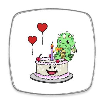 Dragon Birthday Cake Bonbons - Magnet carré - blanc - Devant