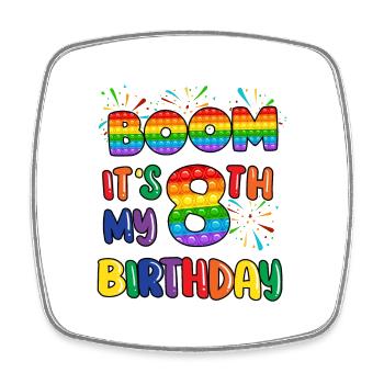 Boom It's My 8th Birthday Acht - Viereckiger Kühlschrankmagnet - Weiß - Vorne