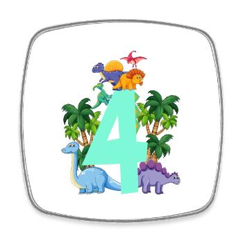 Dinosaur 4 years old 4th birthday party - Square fridge magnet - white - Front
