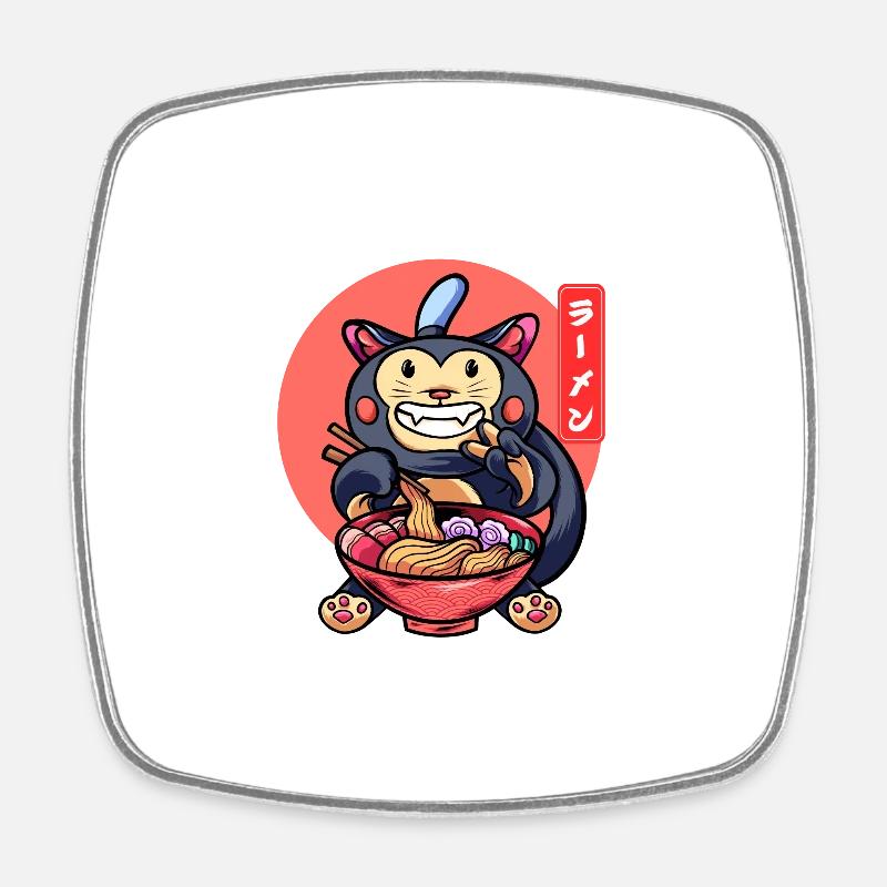 Drôle de chat mange Ramen Chaton mignon - Magnet carré - blanc