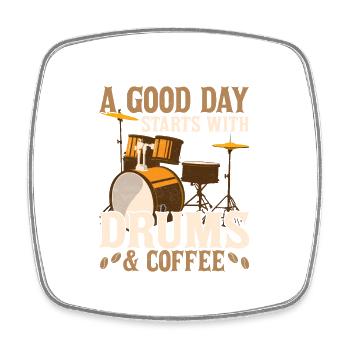 A Good Day Starts With Drums & Coffee Rock Drumme - Viereckiger Kühlschrankmagnet - Weiß - Vorne