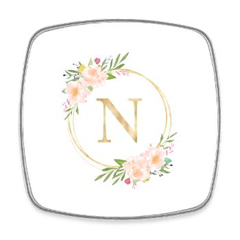 Customizable Monogram N Flowers Circle Pastel - Square fridge magnet - white - Front