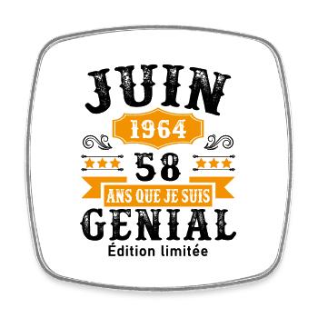 58 Ans Anniversaire Vintage Né(e) en Juin 1964 - Magnet carré - blanc - Devant