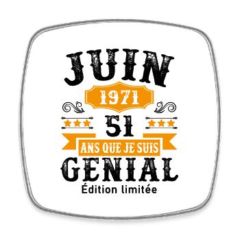 51 Ans Anniversaire Vintage Né(e) en Juin 1971 - Magnet carré - blanc - Devant