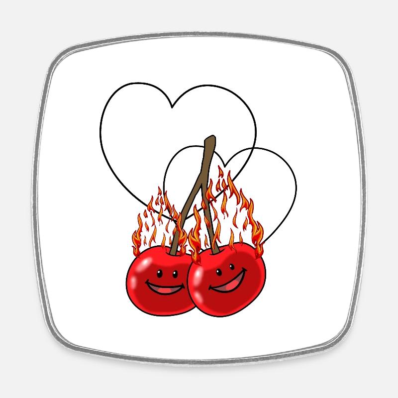 fiery cherries cherry hot fruit hearts - Square fridge magnet - white