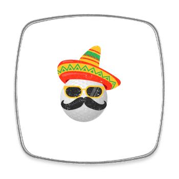 Funny Golf Ball Mustache Mexican Fiesta - Square fridge magnet - white - Front