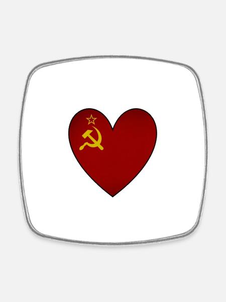 Sowjetunion Flagge Herz - Viereckiger Kühlschrankmagnet - Weiß