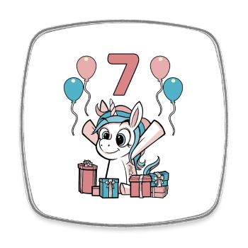 7 Years Unicorn Children's Birthday Girl Gift - Square fridge magnet - white - Front