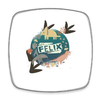 FELIX - Schöner Jungen Name mit süßen Dinosaurier - Viereckiger Kühlschrankmagnet - Weiß - Vorne