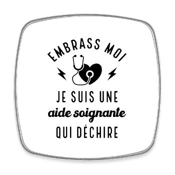 Embrasse moi je suis une aide-soignante cadeau - Magnet carré - blanc - Devant