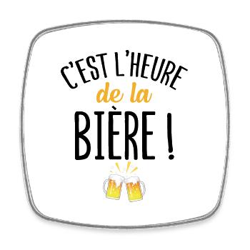 C'est l'heure de la bière cadeau humour alcool - Magnet carré - blanc - Devant
