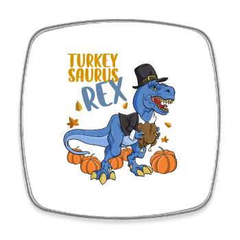 Turkey Saurus Rex I TRex Pilgrim Hat I Dinosaur - Viereckiger Kühlschrankmagnet - Weiß - Vorne