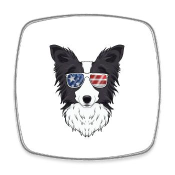 Border Collie USA Sunglasses I American Flag - Square fridge magnet - white - Front