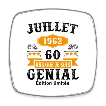 60 Ans Anniversaire Vintage Né(e) en Juillet 1962 - Magnet carré - blanc - Devant