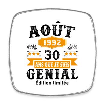 30 Ans Anniversaire Vintage Né(e) en Août 1992 - Magnet carré - blanc - Devant