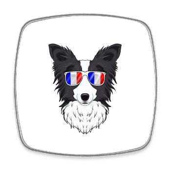 Border Collie France Sunglasses I French Flag - Square fridge magnet - white - Front