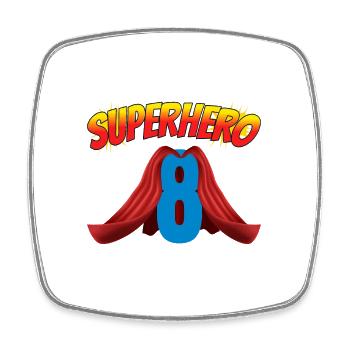 This little superhero is 8 birthday - Square fridge magnet - white - Front