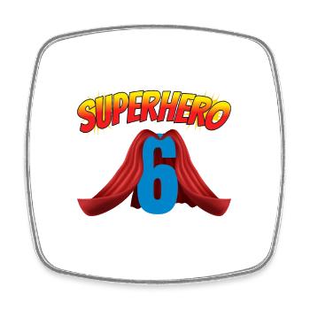 This little superhero is 6 birthday - Square fridge magnet - white - Front