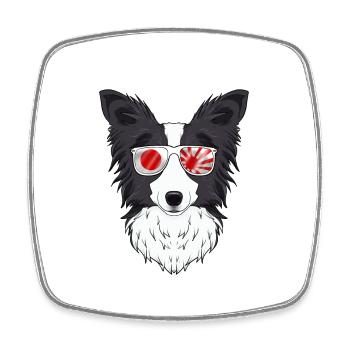 Border Collie Japan Sunglasses I Japanese Flag - Square fridge magnet - white - Front