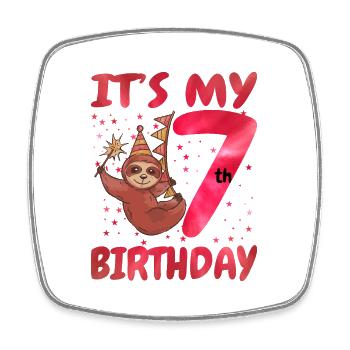 7th Birthday Cute Sloth Party Hut Themed Birthday - Viereckiger Kühlschrankmagnet - Weiß - Vorne