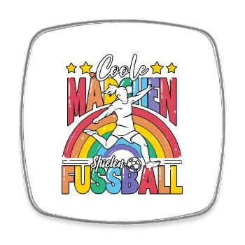 Fußball Coole Mädchen spielen Fußball - Viereckiger Kühlschrankmagnet - Weiß - Vorne