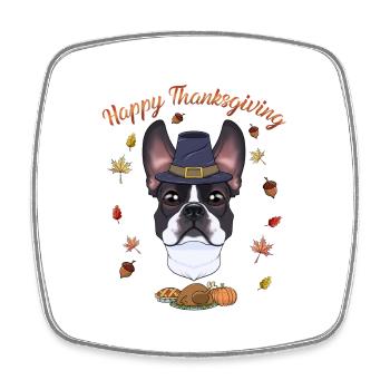Joyeux Thanksgiving I Dog Lover I Boston Terrier - Magnet carré - blanc - Devant