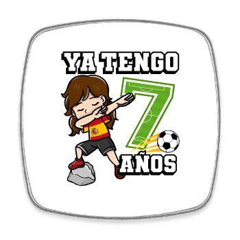 Football girl it's my 7th birthday Spanish - Square fridge magnet - white - Front
