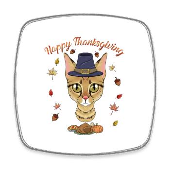Savannah Cat Lover I Happy Thanksgiving - Square fridge magnet - white - Front