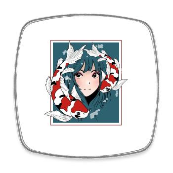 Anime Fille Otaku Koi - Magnet carré - blanc - Devant