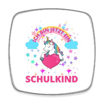 Ich bin jetzt ein Schulkind - Einhorn - Viereckiger Kühlschrankmagnet - Weiß - Vorne